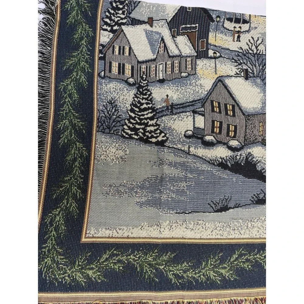 vintage Mohawk Home Winter Village Tapestry Throw Blanket Made In USA